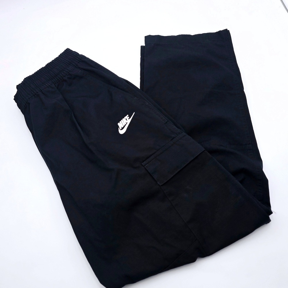 Nike Mens Medium Woven Cargo Pants Black Ripstop Straight Leg Logo DX0613-010